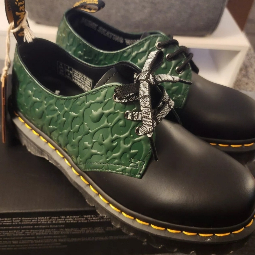 Dr. Martens Collab X-girl 1461 Bex RARE 8 Green Leopard black Embosses Platform - Picture 2 of 16